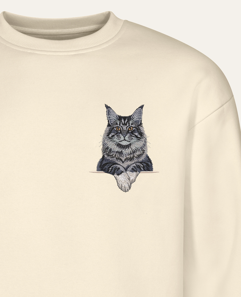 Maine coon (niebieski z białymi łapkami) – bluza z haftem, piaskowa