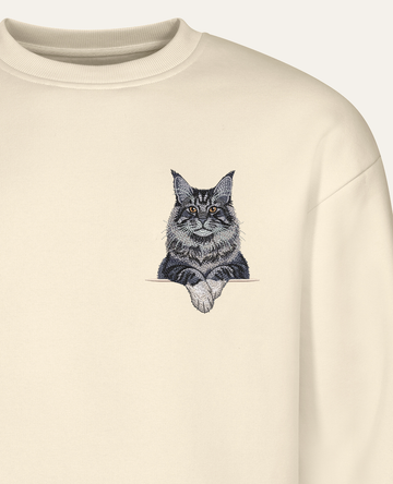 Maine coon (niebieski z białymi łapkami) – bluza z haftem, piaskowa