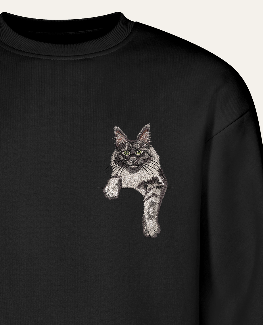 Maine coon (czarny dymny) wzór 2 – bluza z haftem, czarna