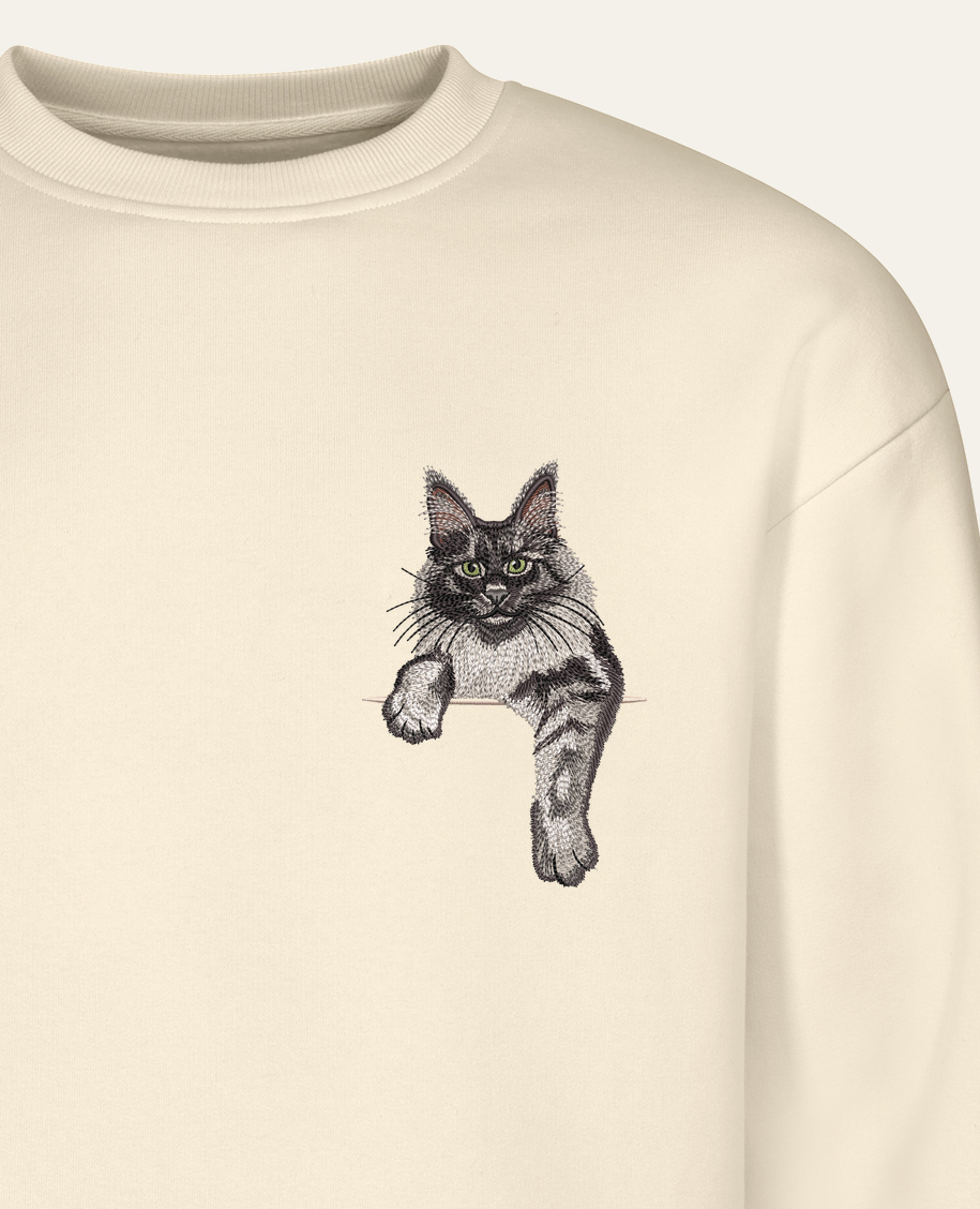 Maine coon (czarny dymny) wzór 2 – bluza z haftem, piaskowa