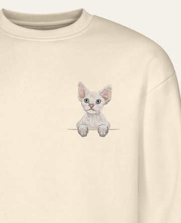 Devon rex (biały) – bluza z haftem, piaskowa