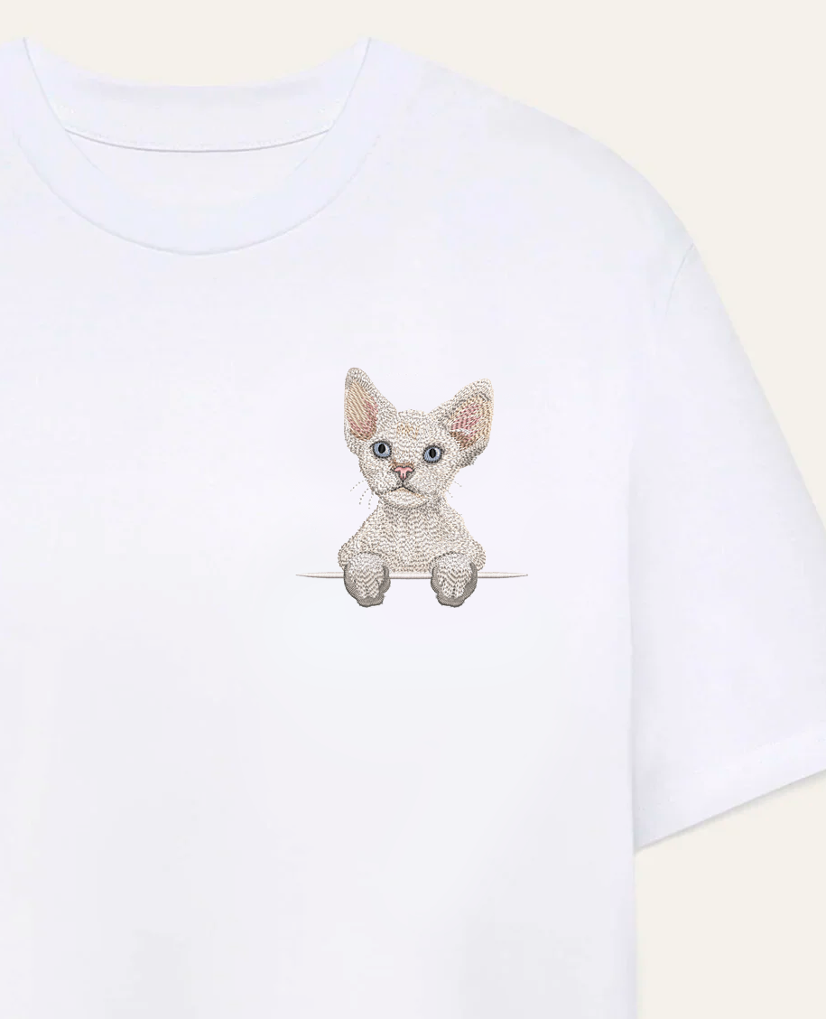 Devon rex (biały) – koszulka z haftem