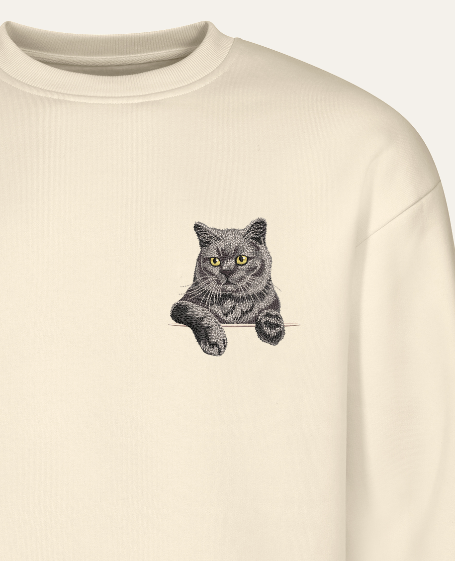 Kot brytyjski krótkowłosy (niebieski) – bluza z haftem, piaskowa