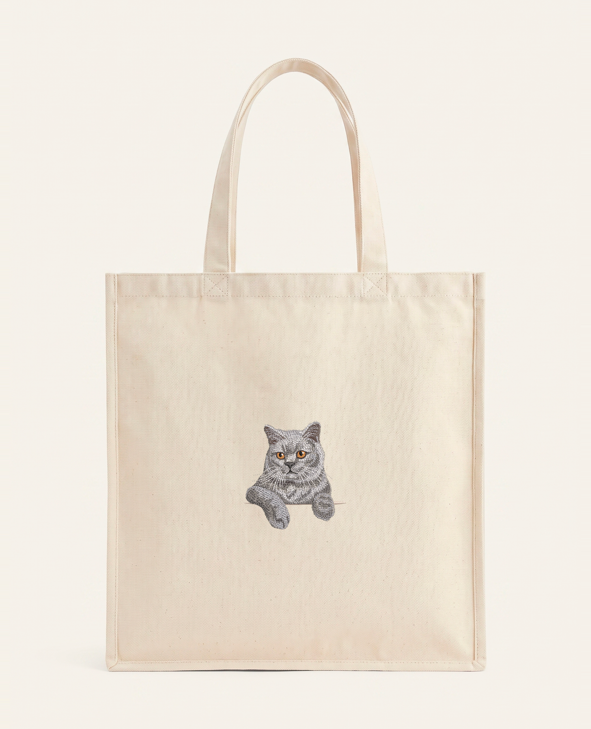 Kot brytyjski krótkowłosy (szary) – torba z haftem, piaskowa