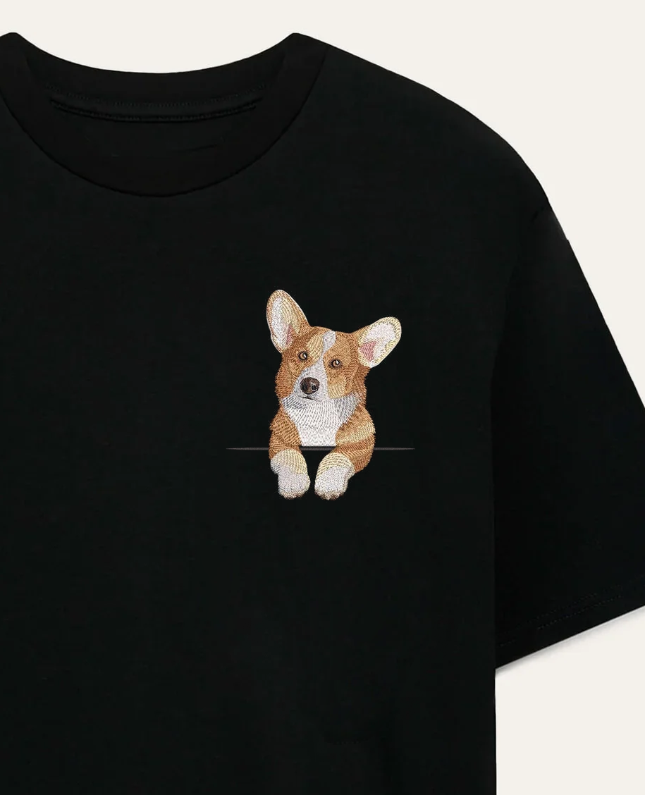 Corgi (rudo-biały) – koszulka z haftem