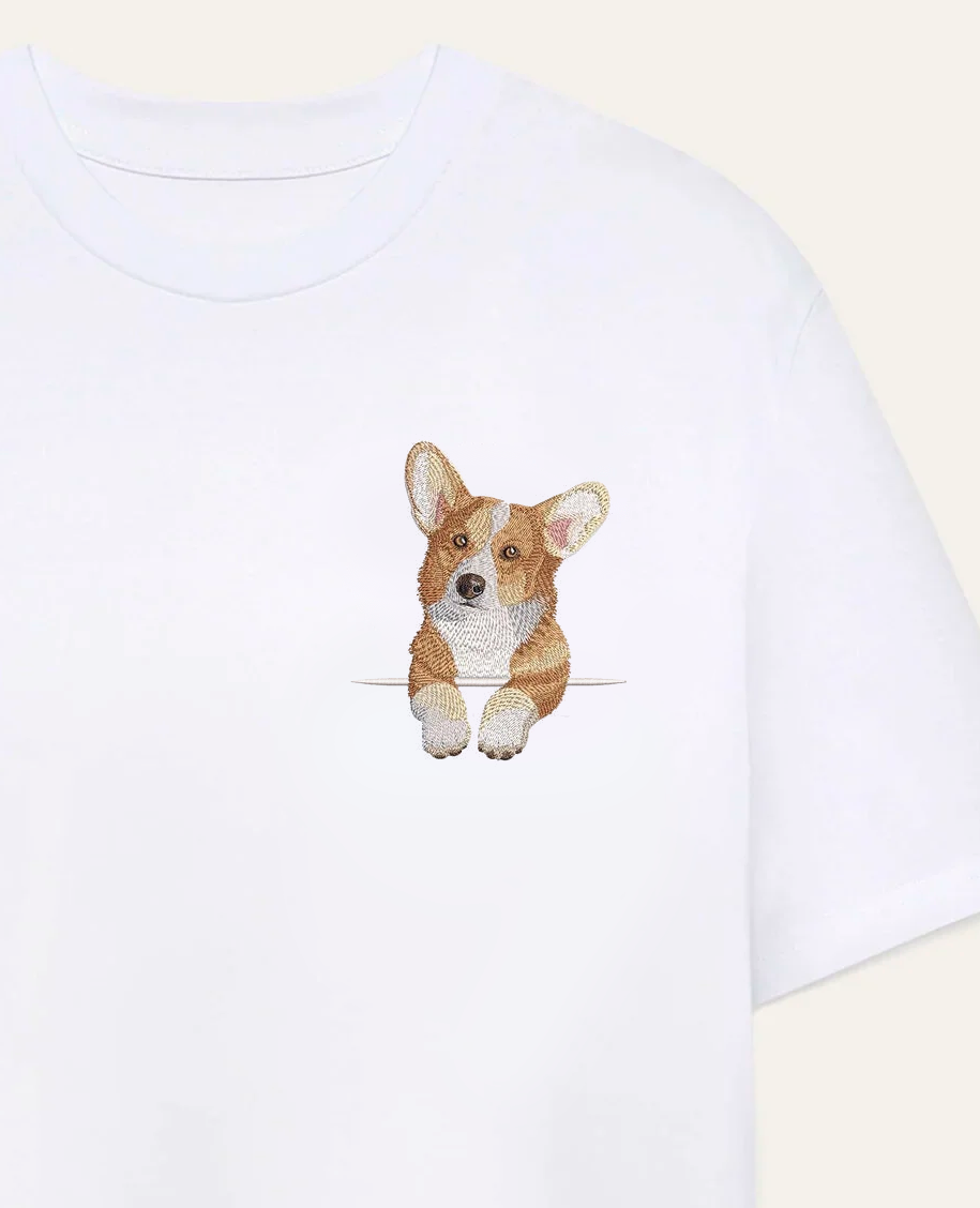 Corgi (rudo-biały) – koszulka z haftem