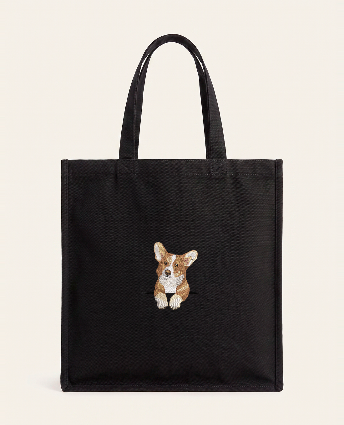 Corgi (rudo-biały) – torba z haftem, piaskowa
