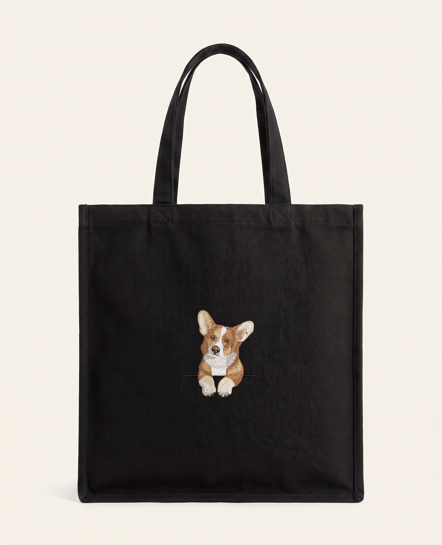 Corgi (rudo-biały) – torba z haftem, czarna