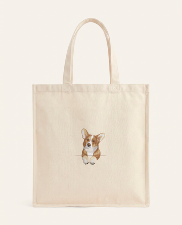 Corgi (rudo-biały) – torba z haftem, piaskowa