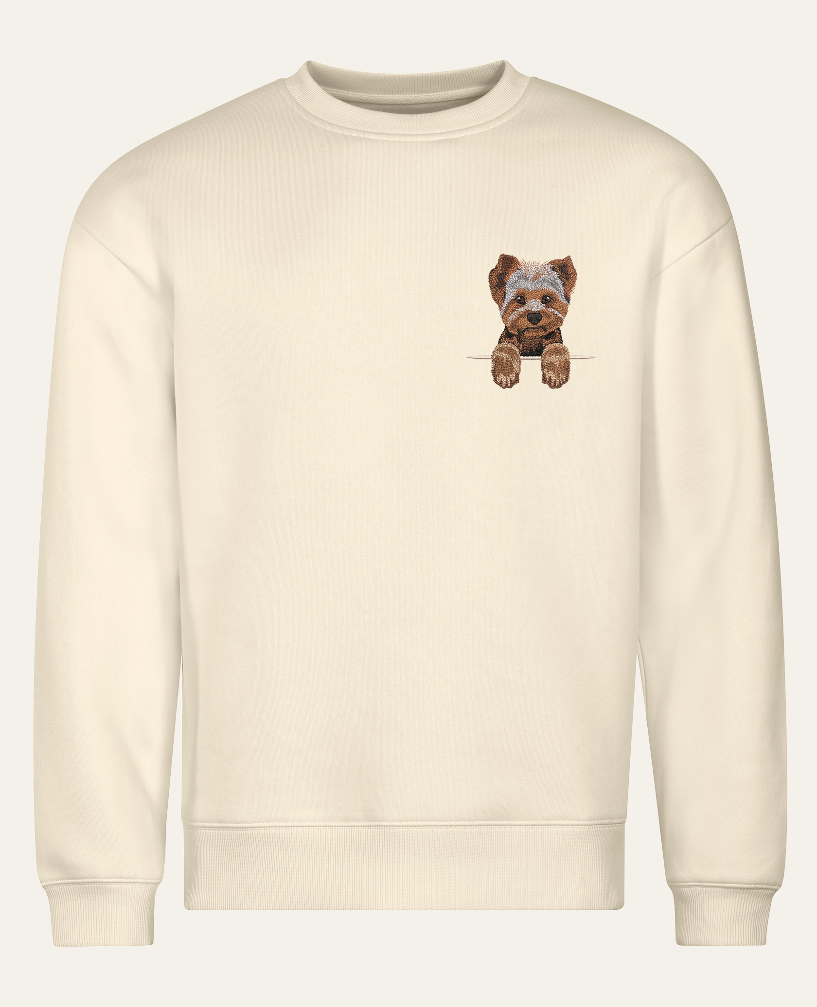 Yorkshire terrier – bluza z haftem, piaskowa (cała sylwetka)