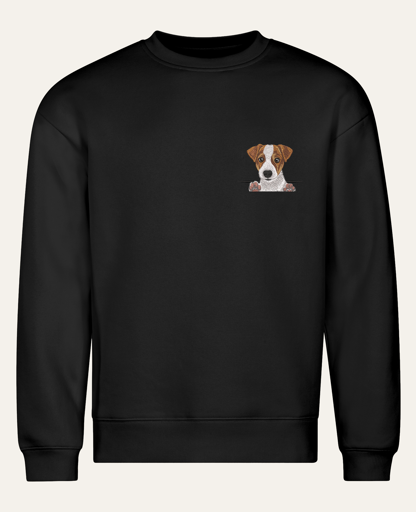 Jack Russell terrier (brązowy) – bluza z haftem, czarna (cała sylwetka)