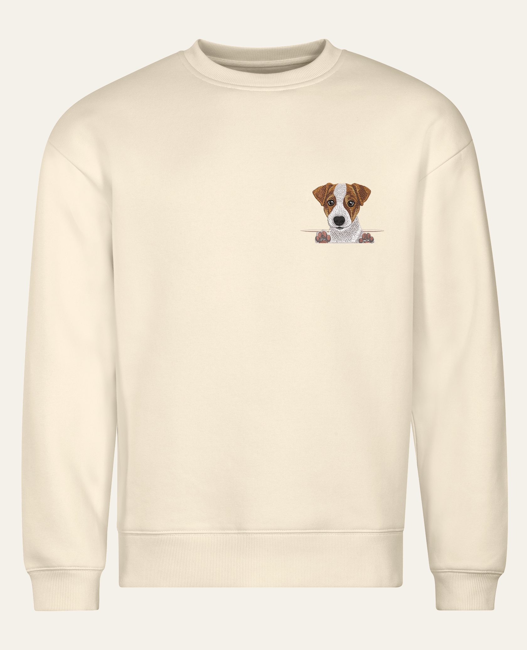 Jack Russell terrier (brązowy) – bluza z haftem, piaskowa (cała sylwetka)