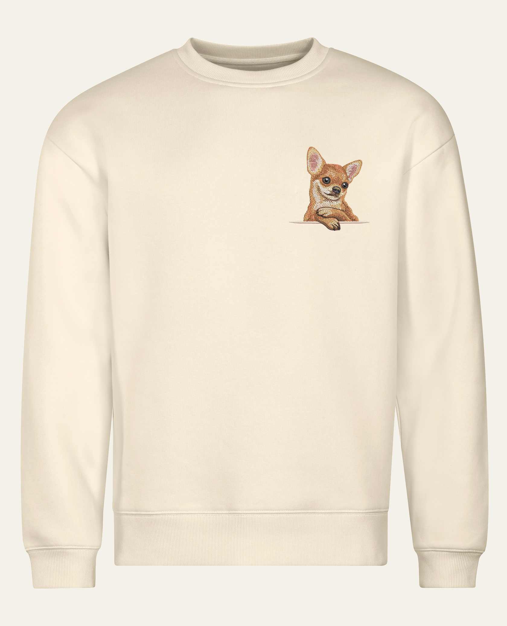 Chihuahua (rudy) – bluza z haftem, piaskowy, cała sylwetka