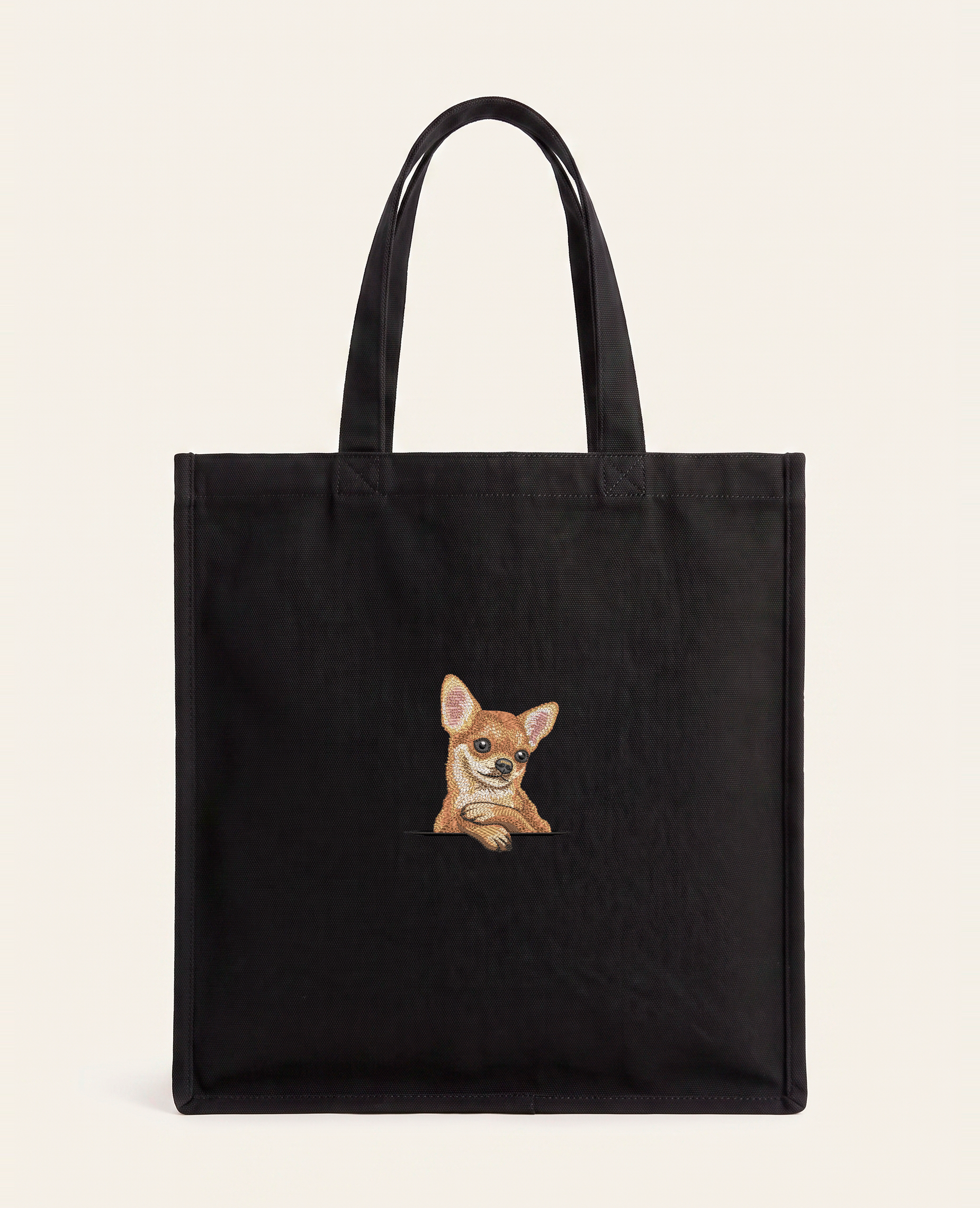 Chihuahua (rudy) – torba z haftem, czarna