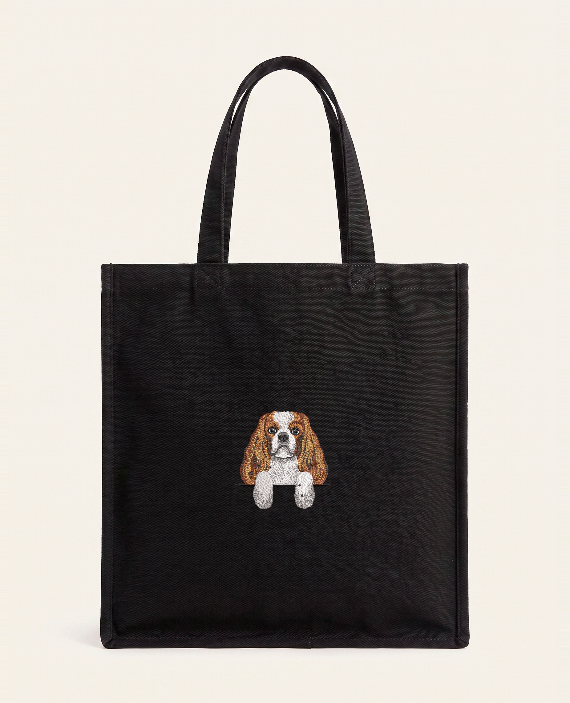 Cavalier King Charles Spaniel (blenheim) – torba z haftem, czarna