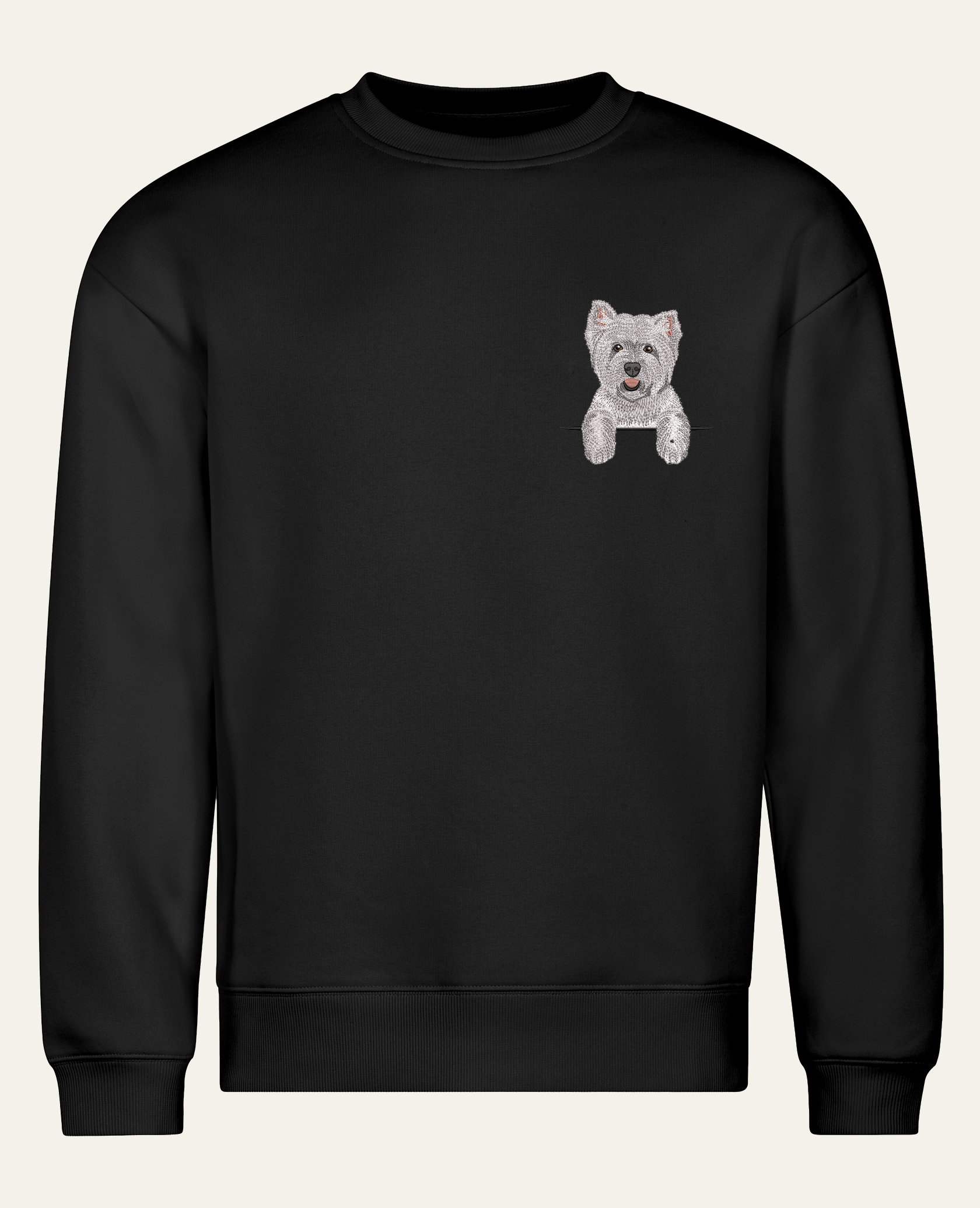 West Highland White Terrier – bluza z haftem, czarna (cała sylwetka)