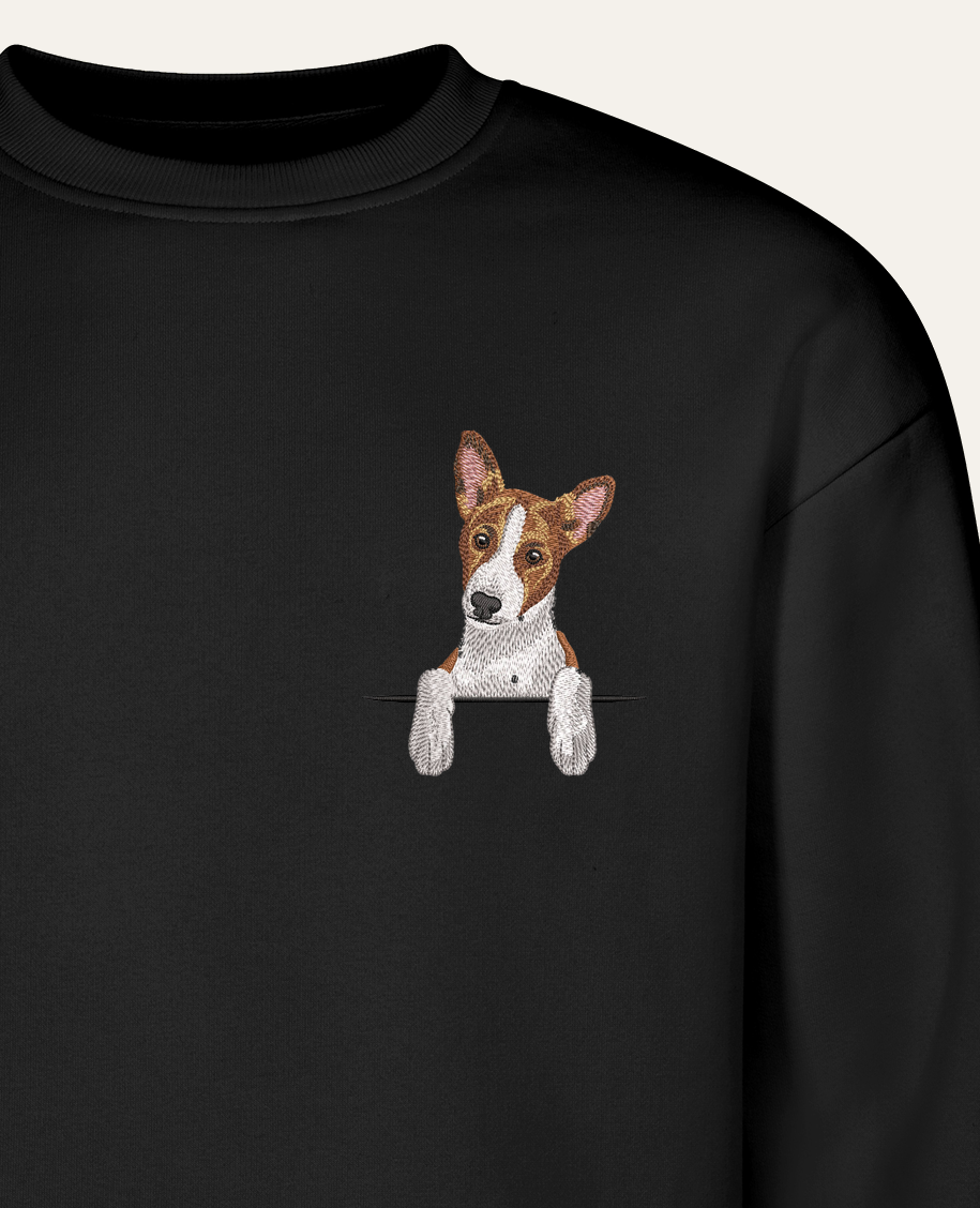 Basenji (brązowy) – bluza z haftem, czarny