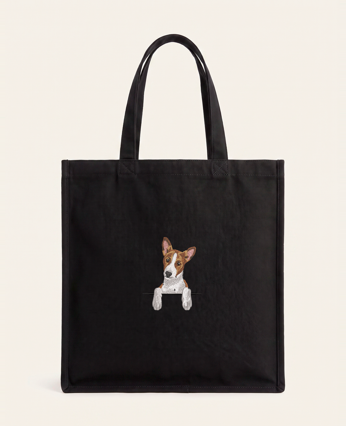 Basenji (brązowy) – torba z haftem, piaskowa