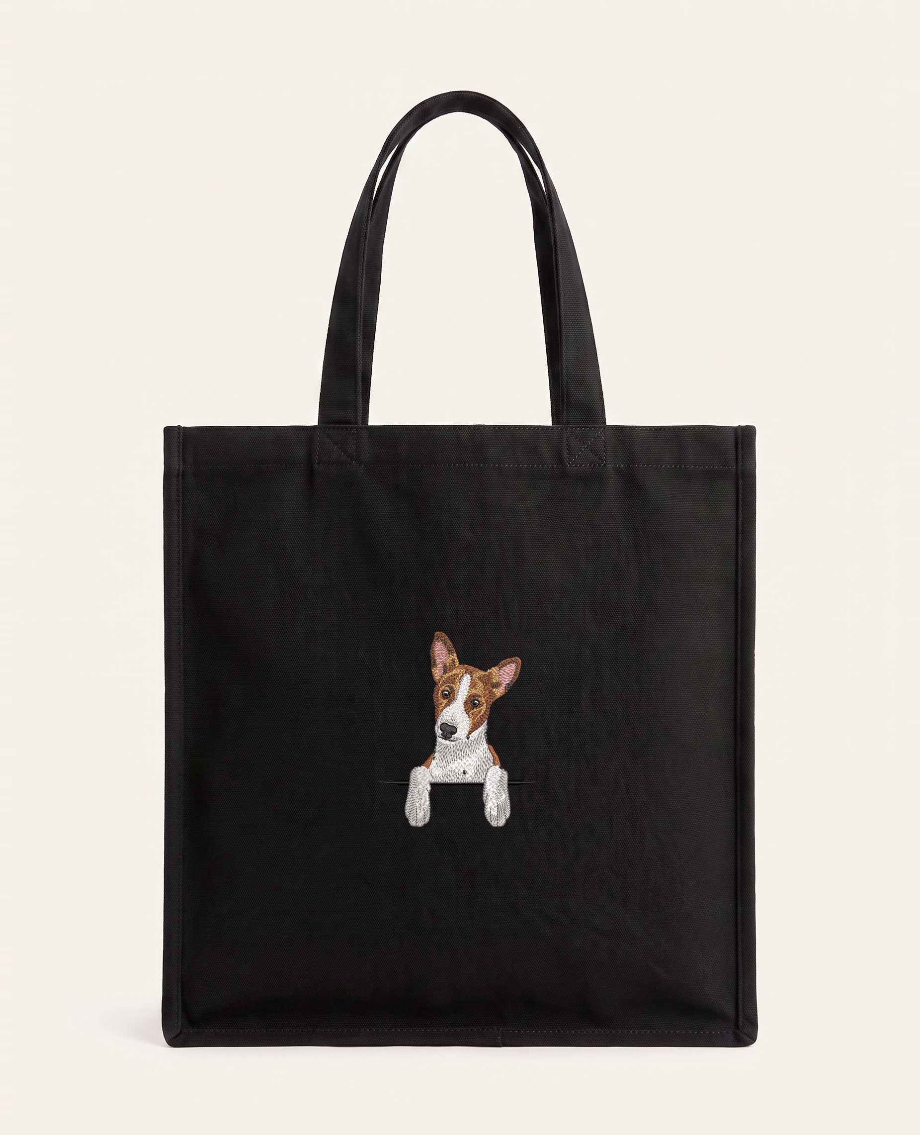 Basenji (brązowy) – torba z haftem, czarna