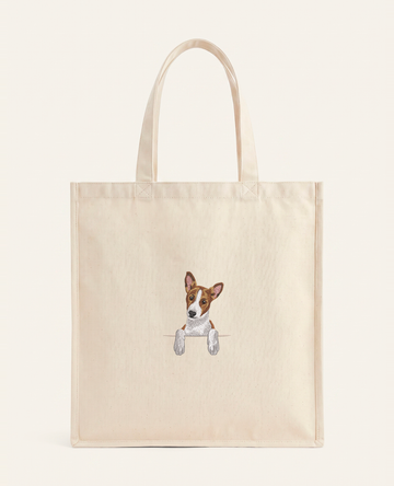 Basenji (brązowy) – torba z haftem, piaskowa