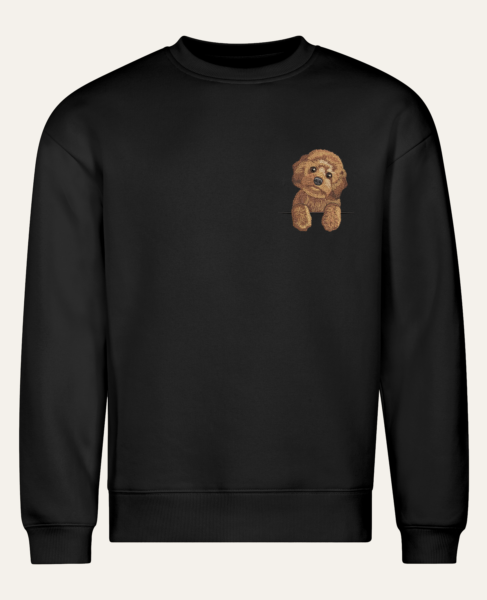 Maltipoo (brązowy) – bluza z haftem, czarna (cała sylwetka)