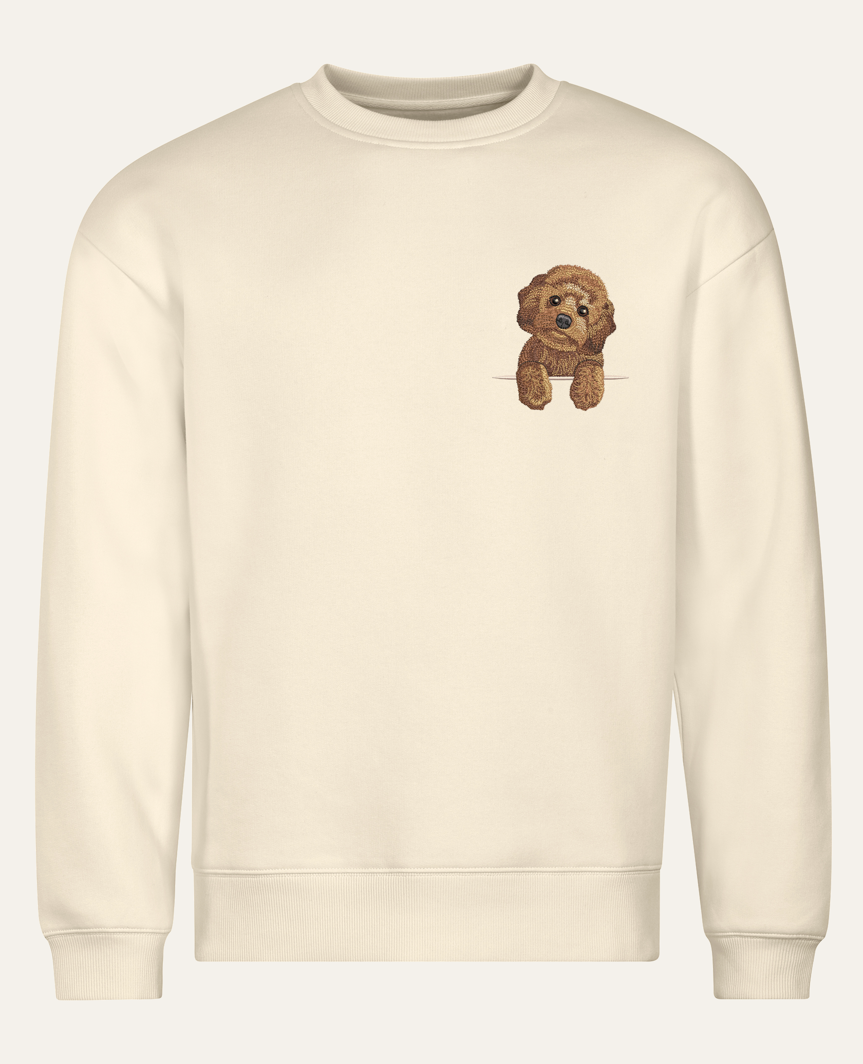 Maltipoo (brązowy) – bluza z haftem, piaskowa (cała sylwetka)