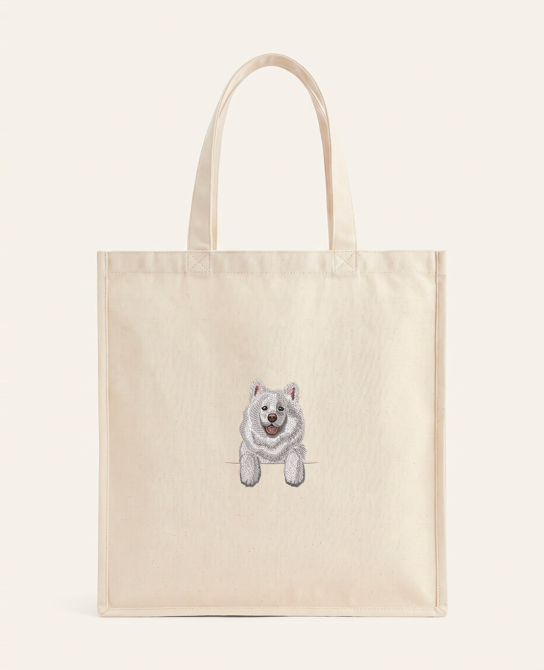 Samoyed – torba z haftem, piaskowa
