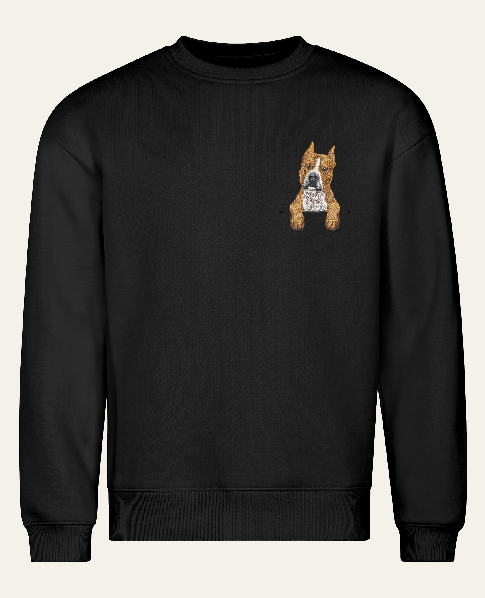 Staffordshire terrier (brązowy) – bluza z haftem, czarny, cała sylwetka