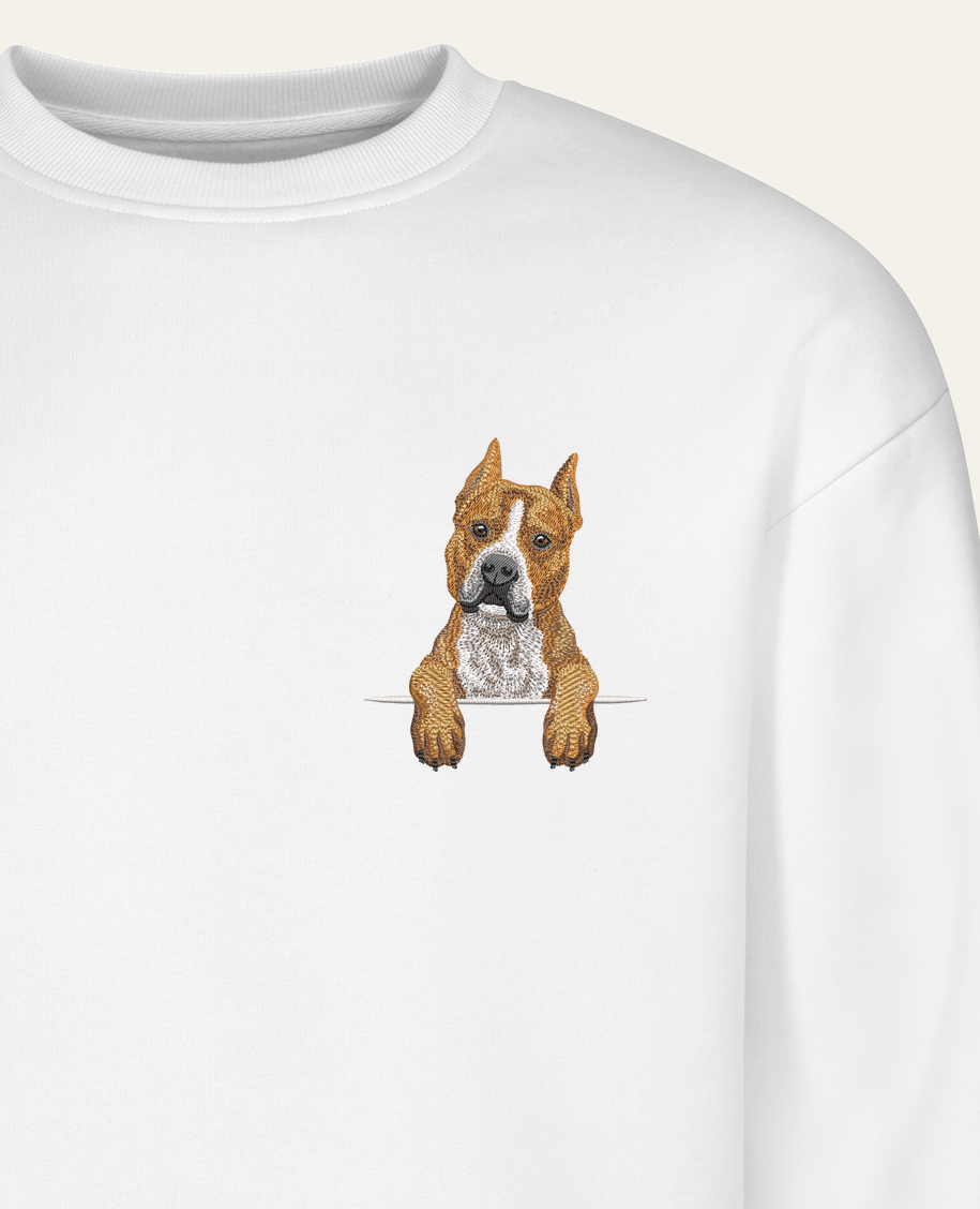 Staffordshire terrier (brązowy) – bluza z haftem, biały