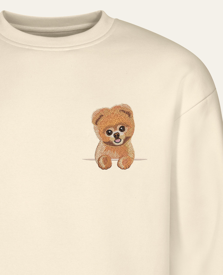 Szpic miniaturowy (Pomeranian) strzyżony (rudy) – bluza z haftem, piaskowy