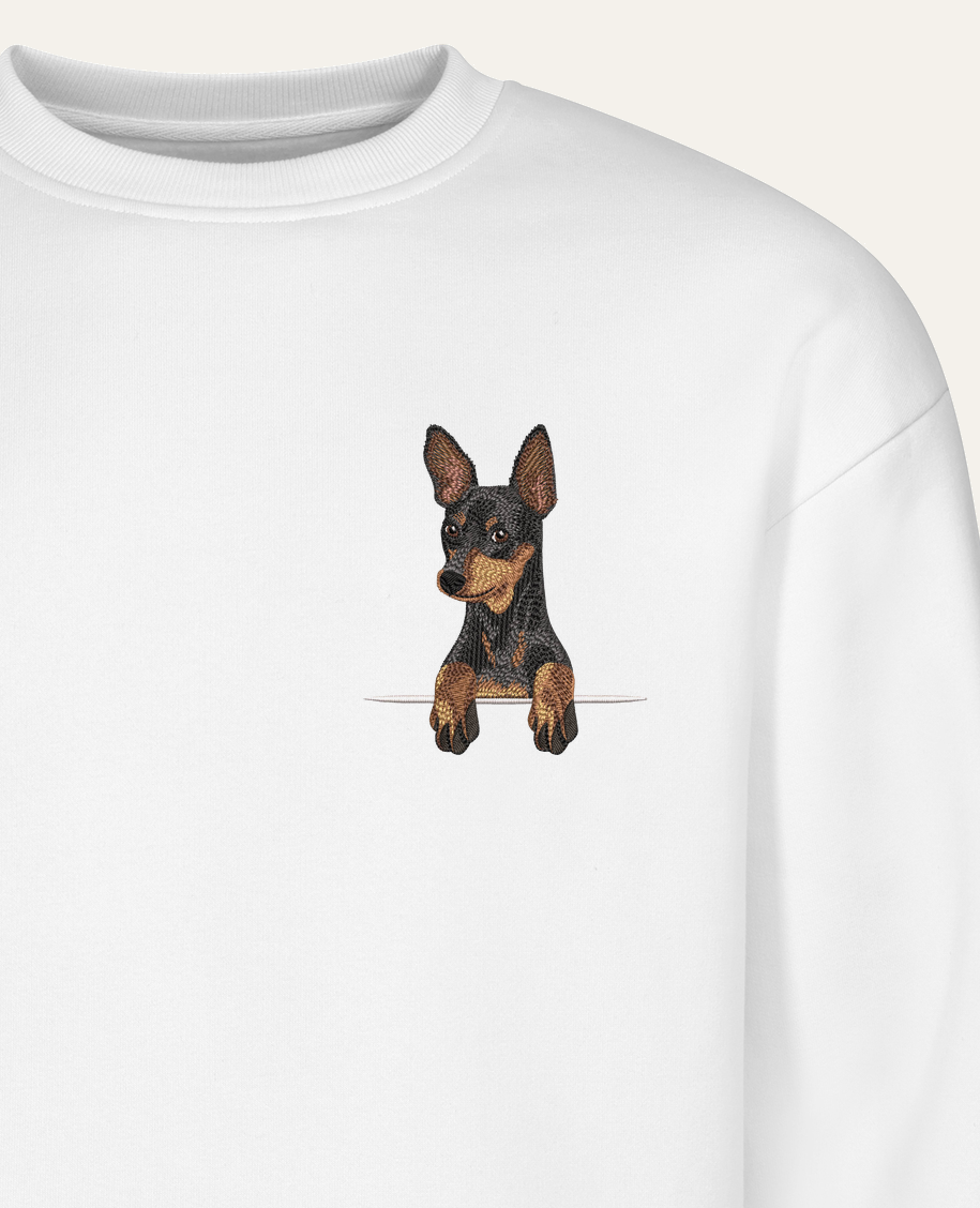 Pinczer miniaturowy (czarny) – bluza z haftem, biały
