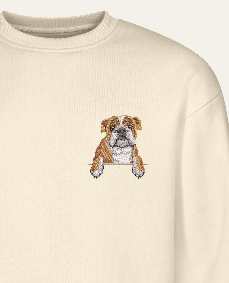 Buldog angielski – bluza z haftem, piaskowy
