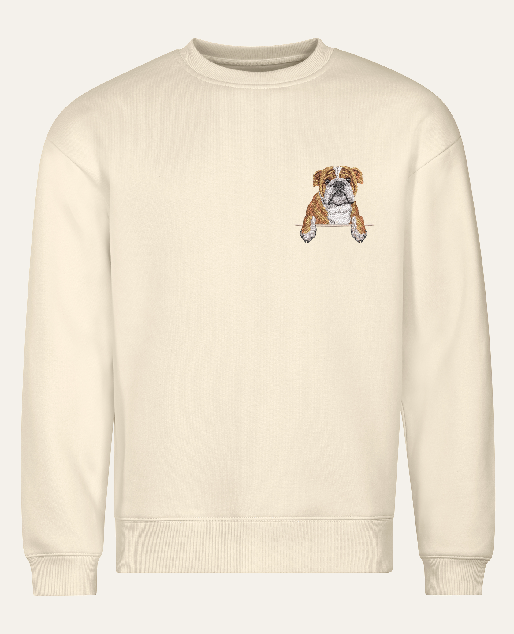 Buldog angielski – bluza z haftem, piaskowy, cała sylwetka