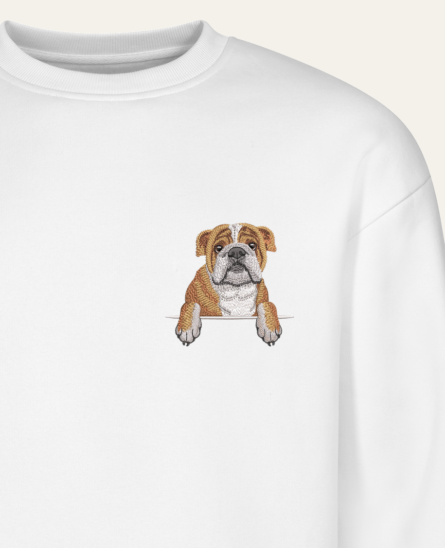 Buldog angielski – bluza z haftem, biały
