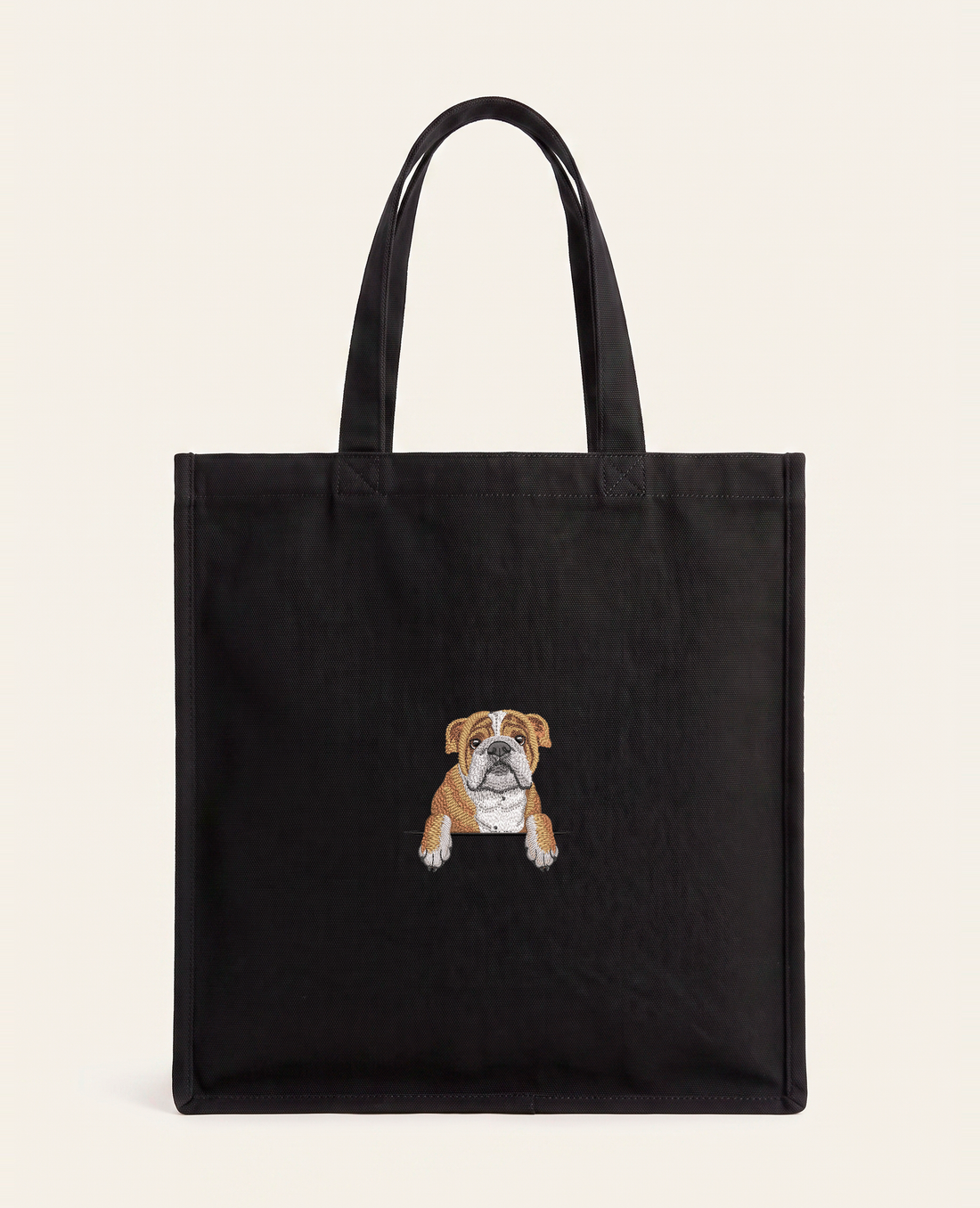 Buldog angielski – torba z haftem, piaskowa