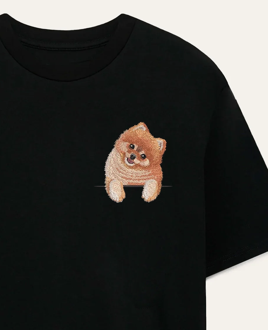 Szpic miniaturowy pomeranian (rudy) – koszulka z haftem