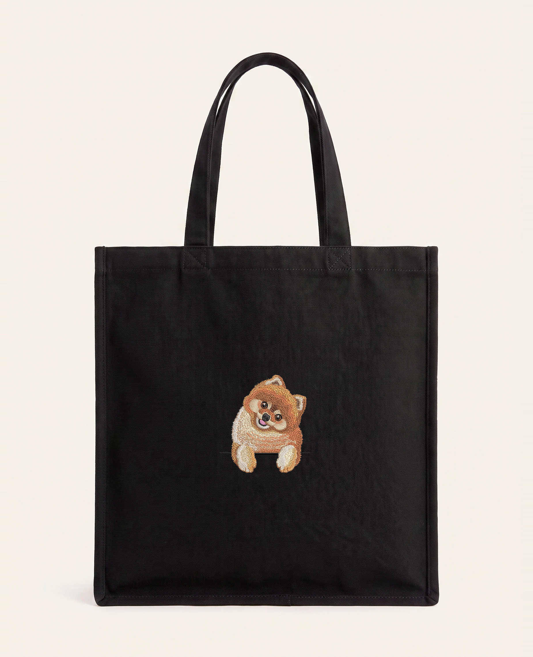 Szpic miniaturowy (Pomeranian) (rudy) – torba z haftem, czarna