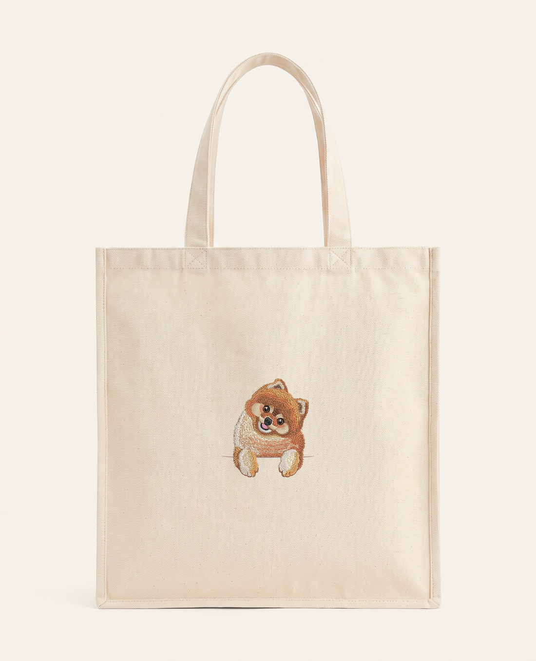 Szpic miniaturowy (Pomeranian) (rudy) – torba z haftem, piaskowa