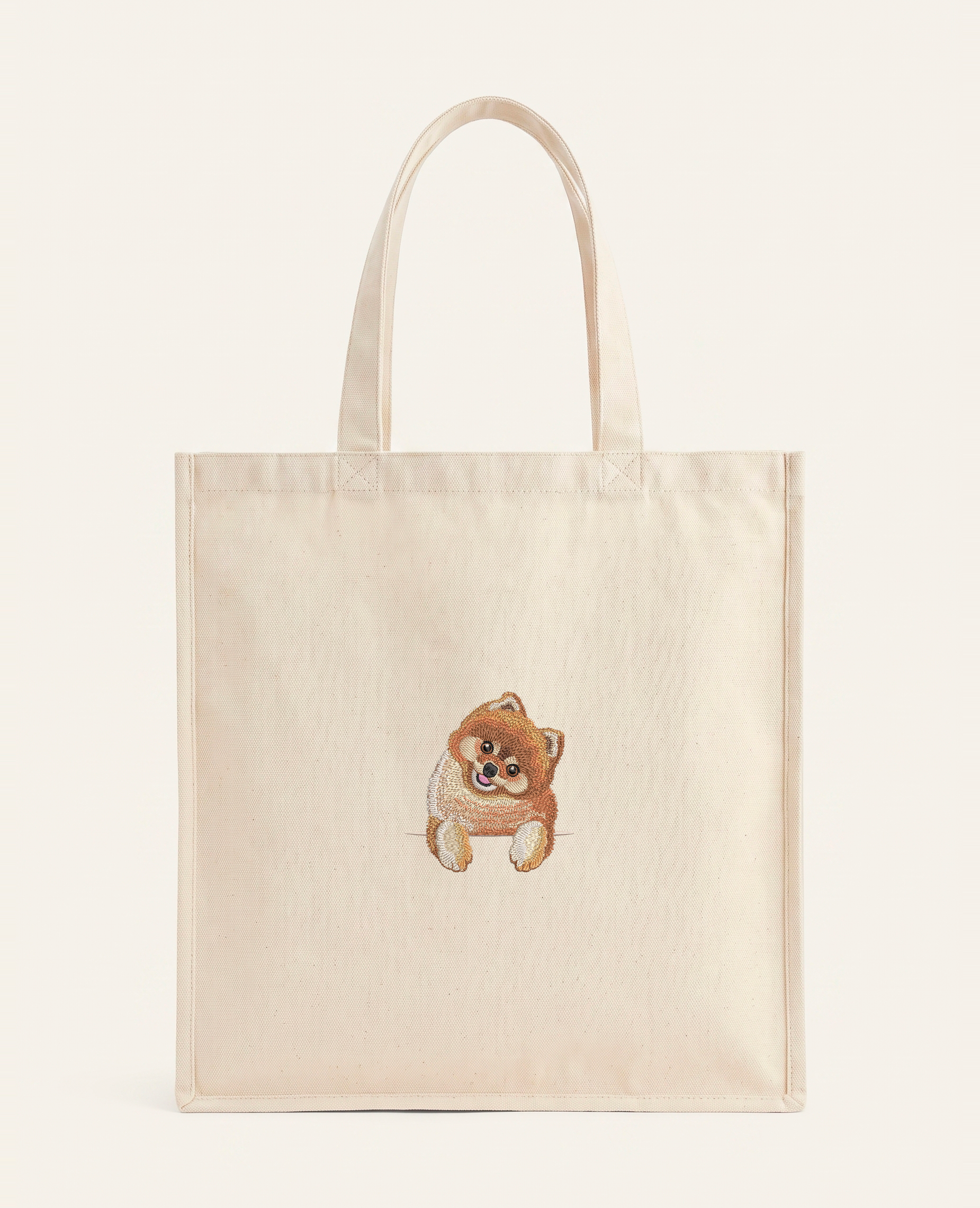 Szpic miniaturowy (Pomeranian) (rudy) – torba z haftem, piaskowa