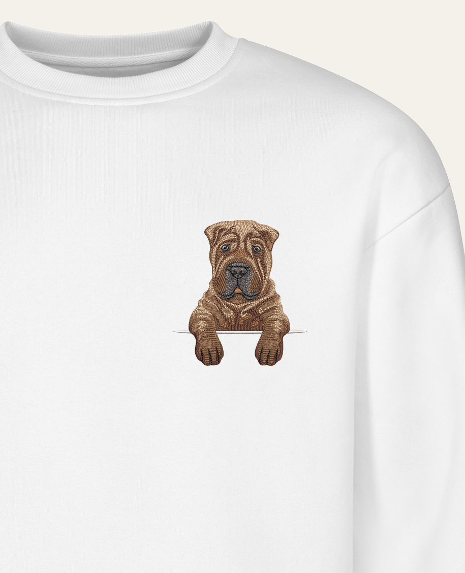 Shar pei (brązowy) – bluza z haftem, biały