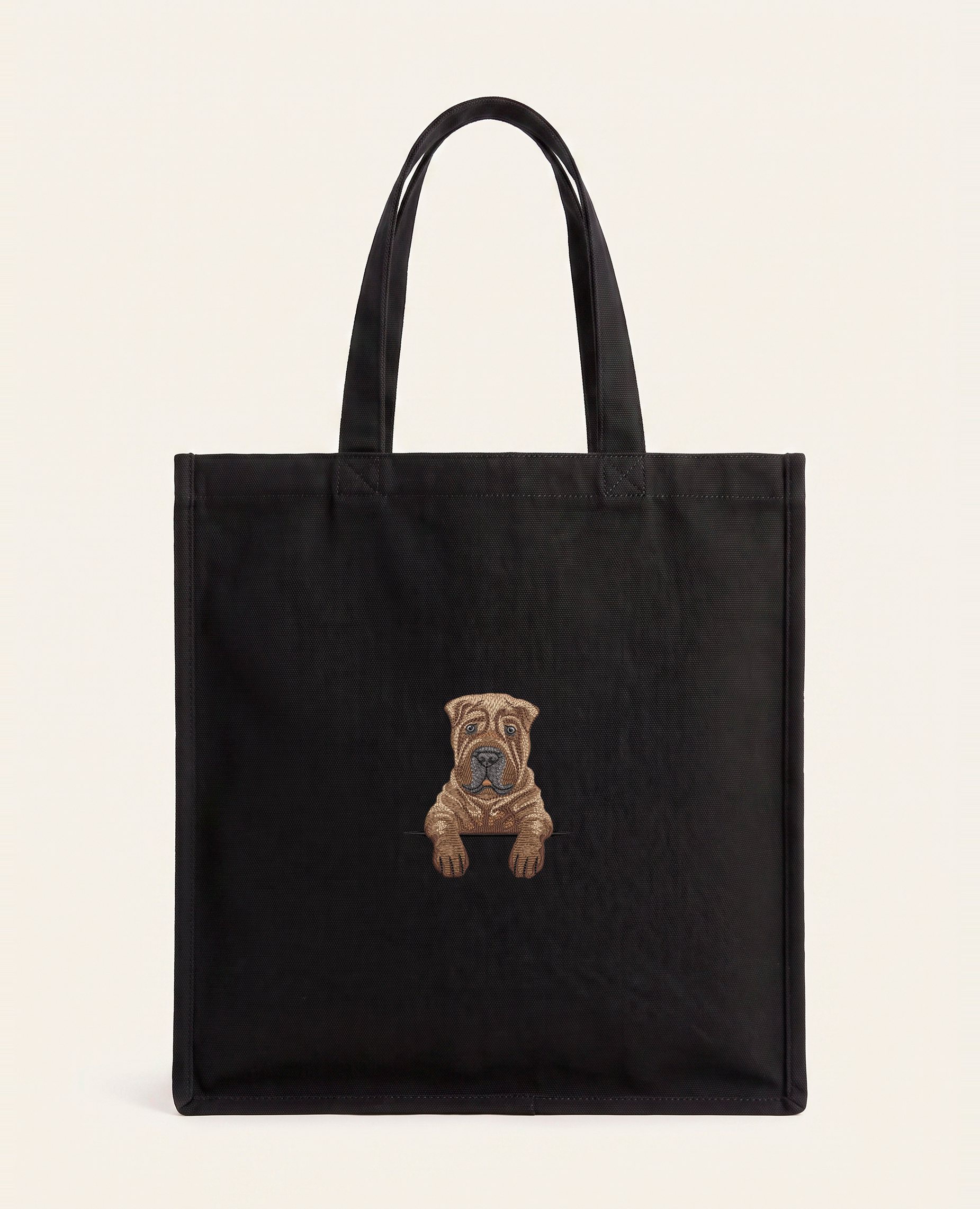 Shar pei (brązowy) – torba z haftem, czarna