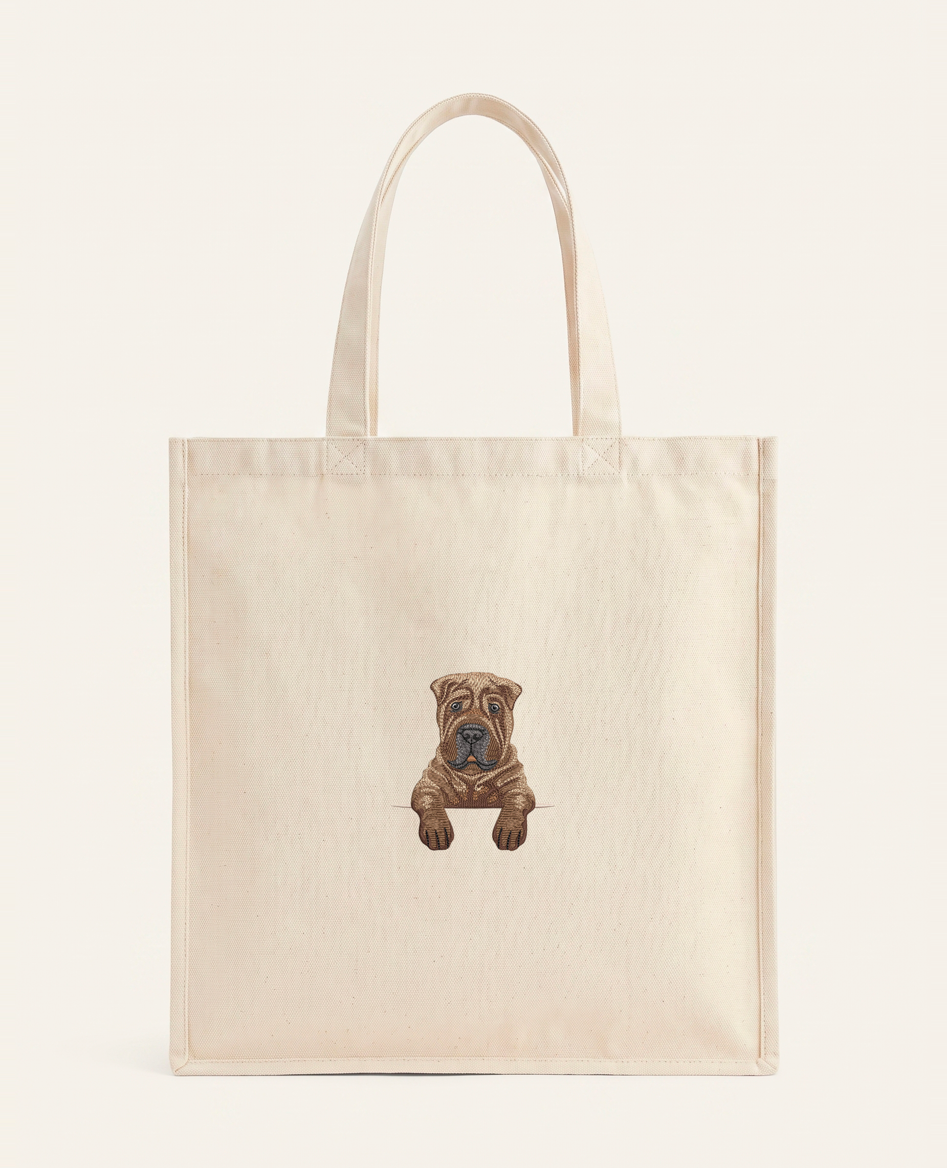 Shar pei (brązowy) – torba z haftem, piaskowa