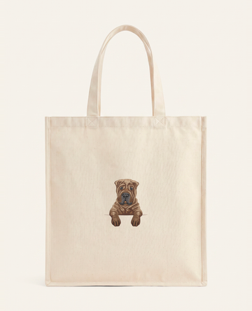 Shar pei (brązowy) – torba z haftem, piaskowa