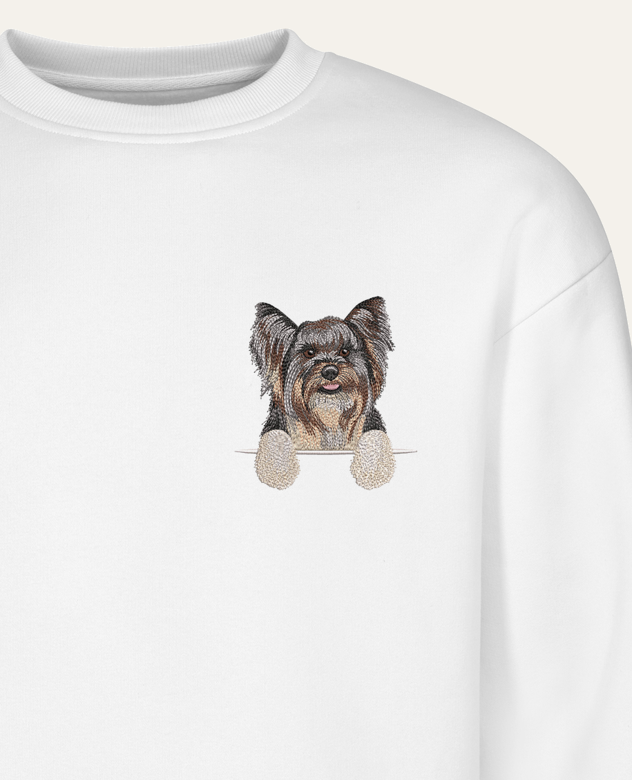 Biewer terrier – bluza z haftem, biały
