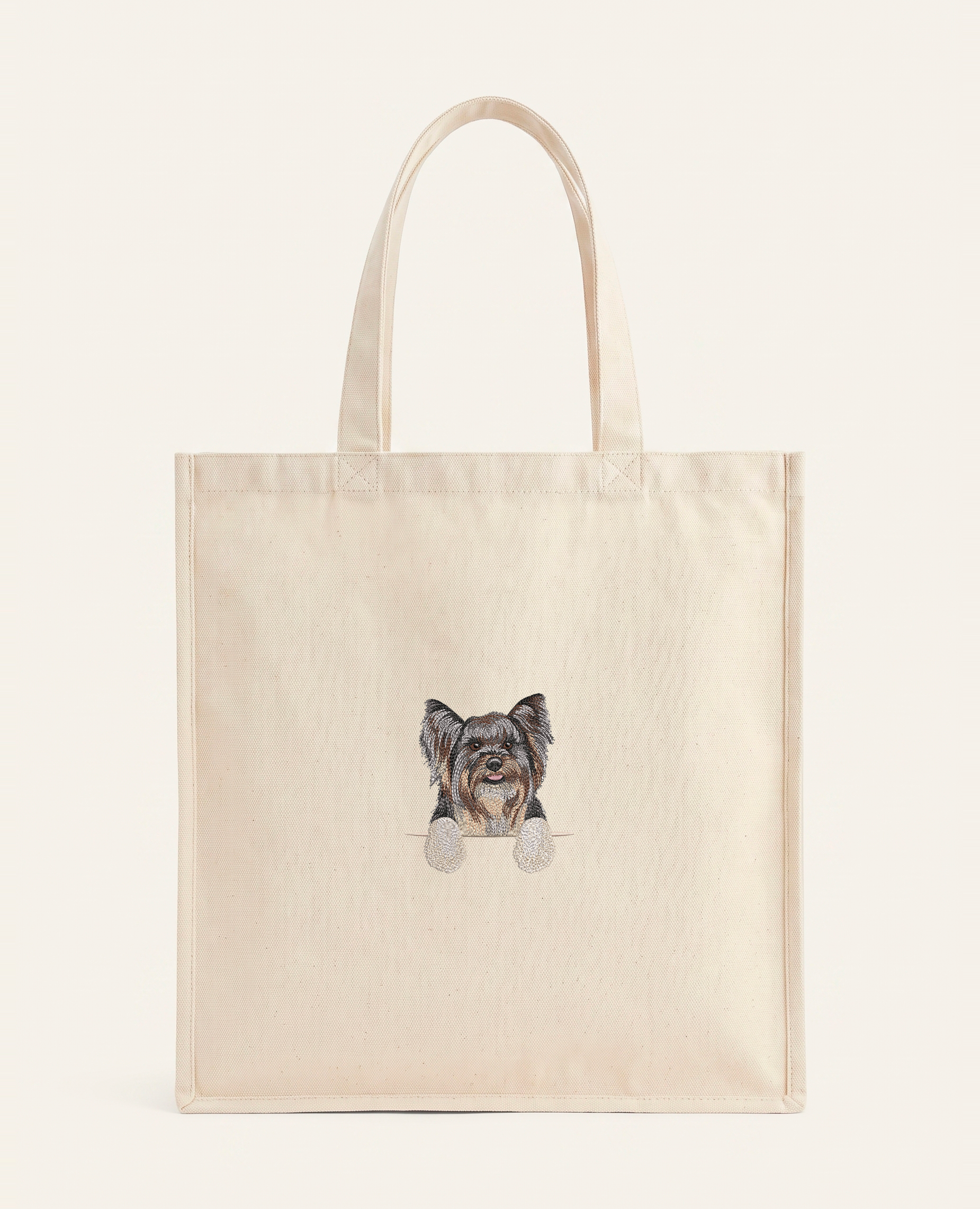 Biewer terrier – torba z haftem, piaskowa
