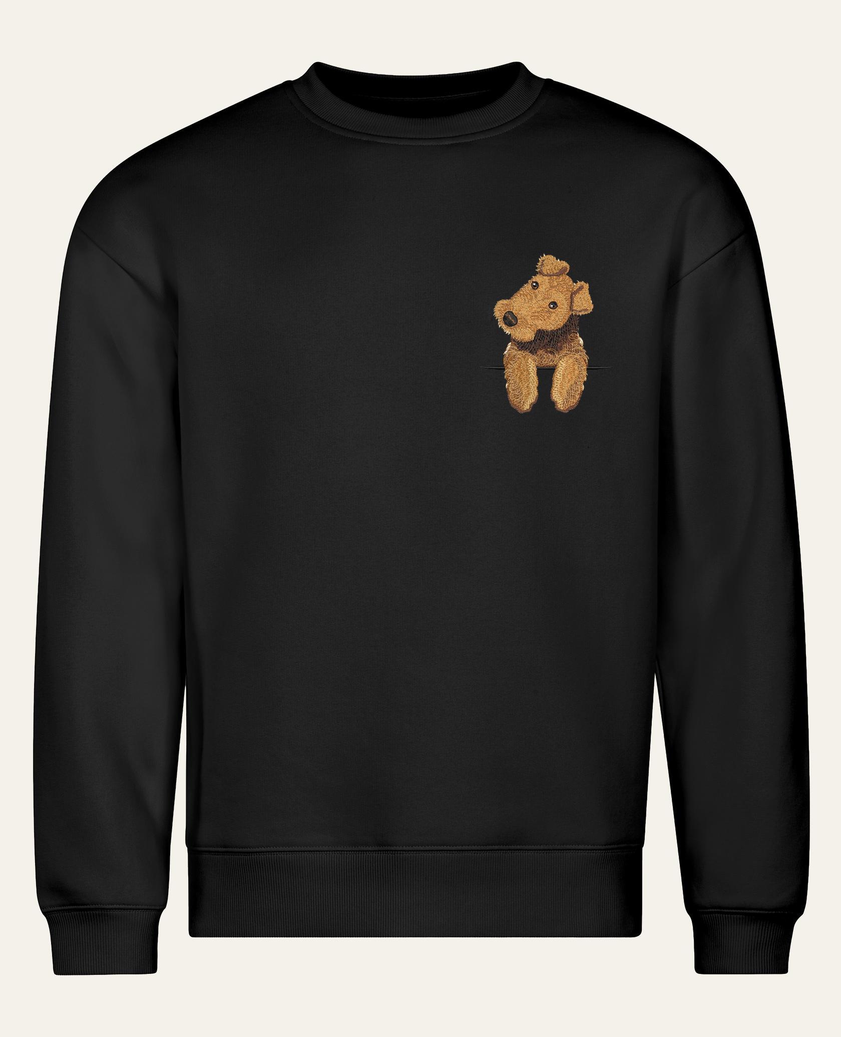 Airedale terrier – bluza z haftem, czarny, cała sylwetka