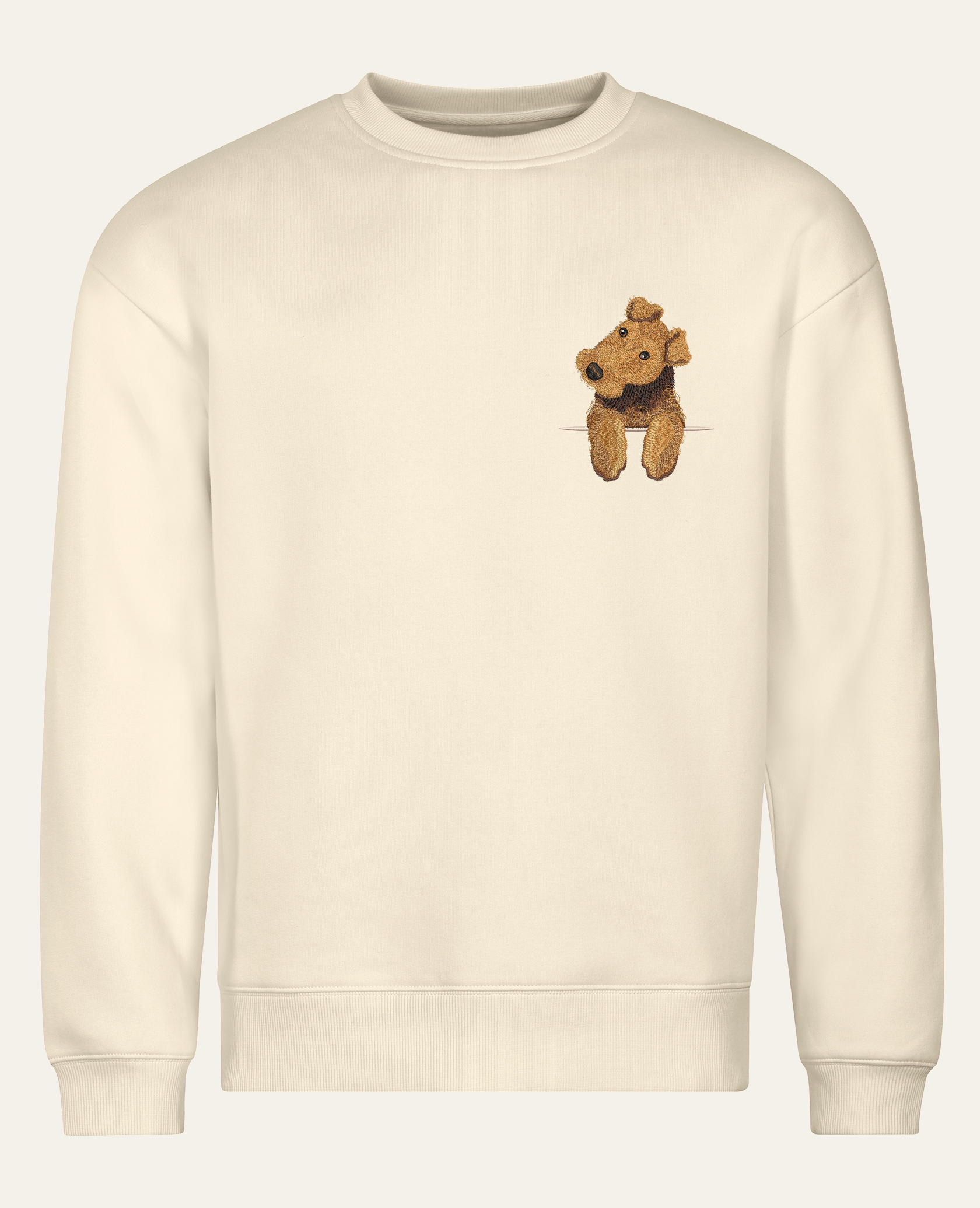 Airedale terrier – bluza z haftem, piaskowy, cała sylwetka