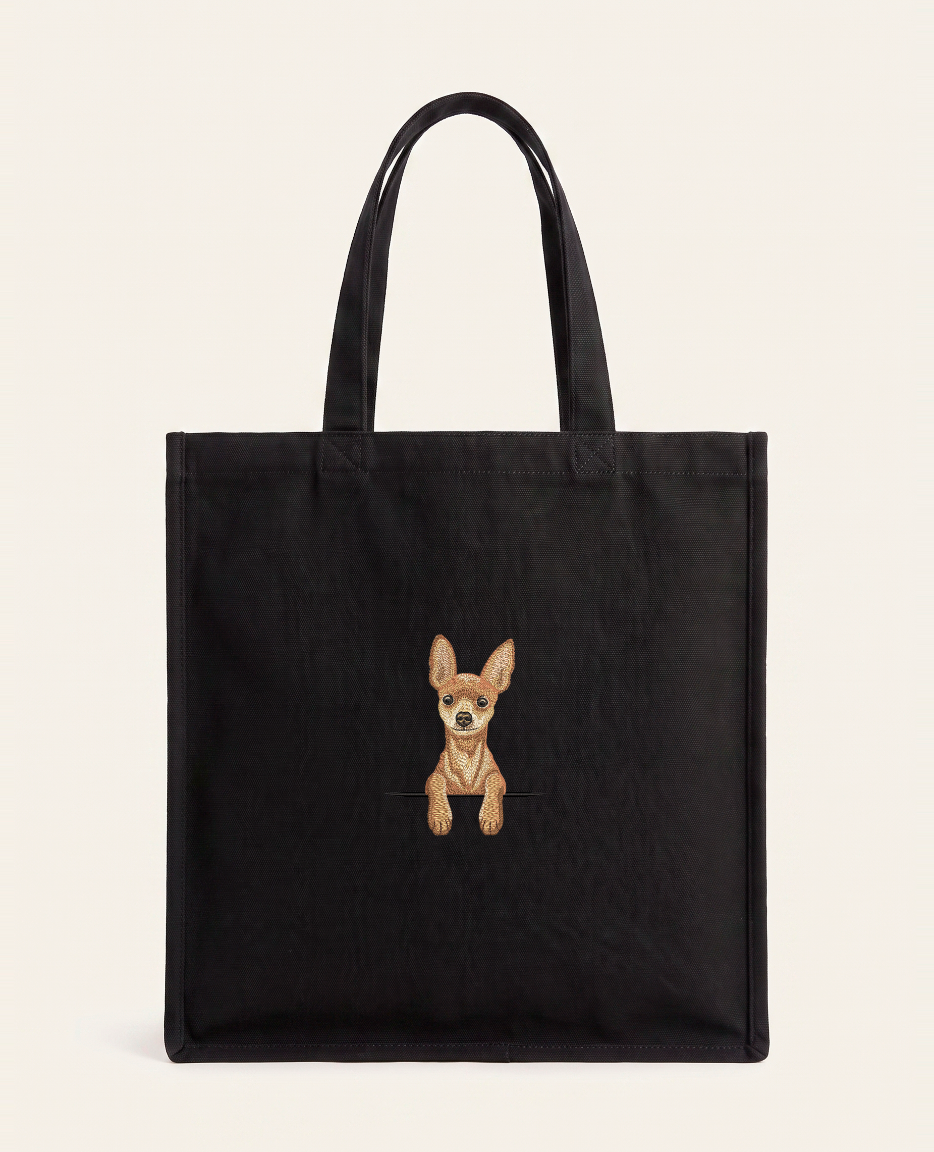 Toy terrier (rudy) – torba z haftem, czarna