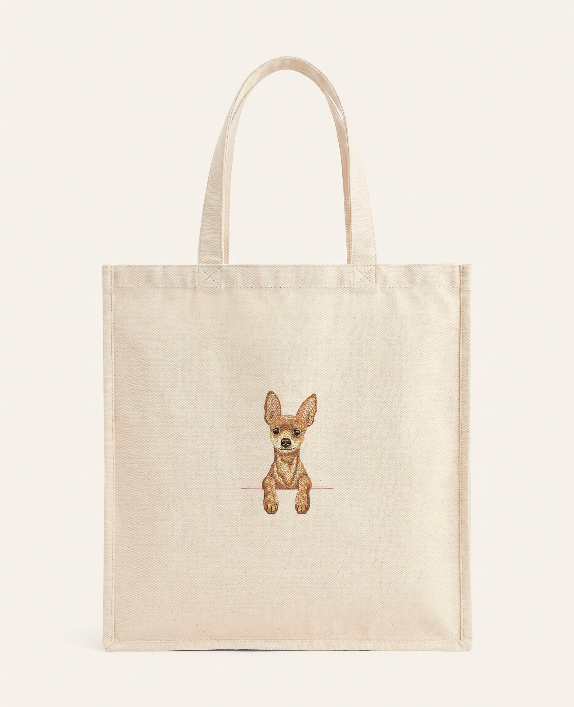 Toy terrier (rudy) – torba z haftem, piaskowa