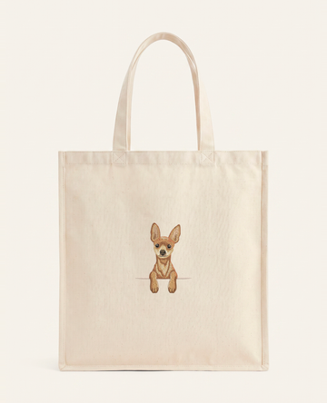 Toy terrier (rudy) – torba z haftem, piaskowa